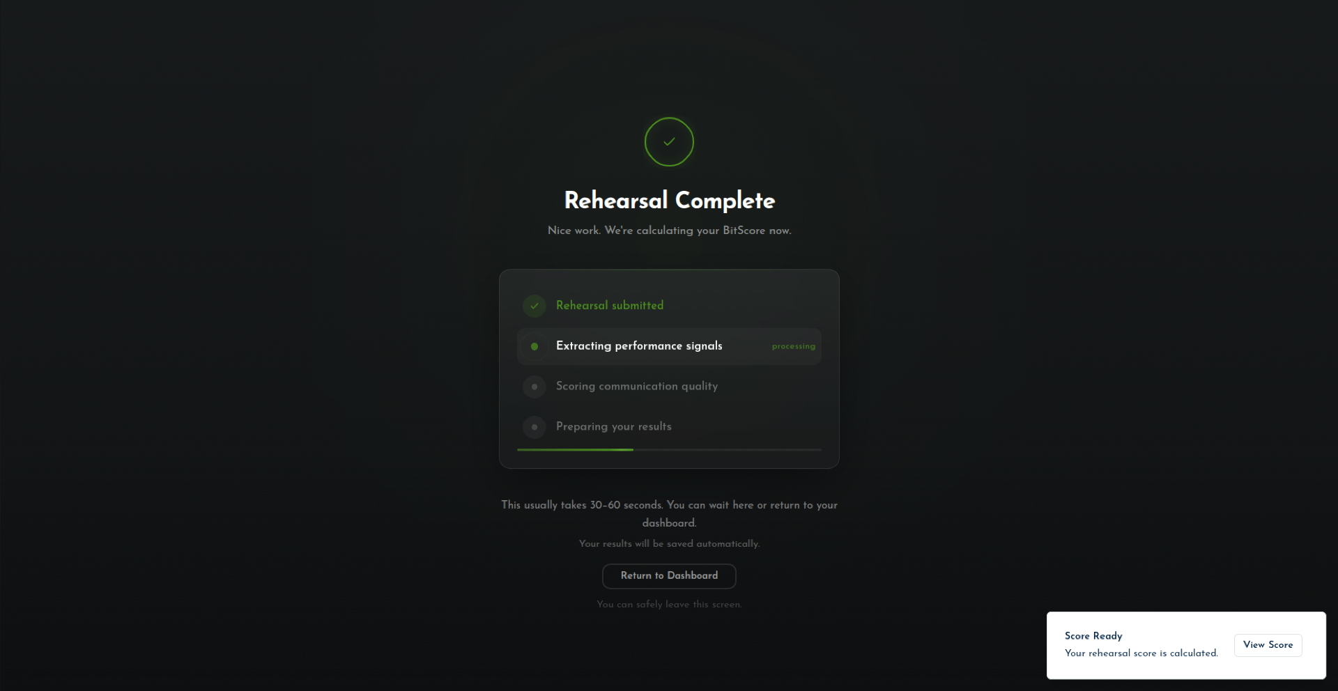 Scoring in progress screen